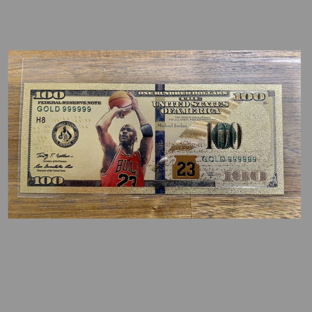 Michael Jordan $100 Dollar Gold Color One Banknote Souvenir Bulls
